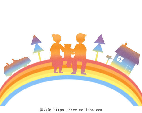 卡通彩虹元素彩虹卡通人物一家人一家三口儿童节